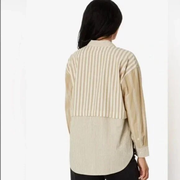 Madewell Tan White 2 in 1 Oversized Striped 100% Cotton Shirt Size S - Picture 3 of 15